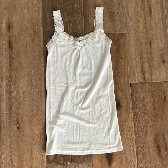 Michael Stars Original Tee Tank Camisole With Lace Trim White NEW - Picture 2 of 4